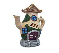 ALT90 Solar Fairy Garden Teapot House and Doors LED Illuminated Outdoor Ornaments Weatherproof [Solar Teapot House]
