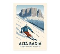 Alta Badia - Italy Modern Skiing Poster, Minimalist Wall Art, Mountain Travel Prints, Snow, Ski Trip Home Decor, A2 (Print Only) - 59.4x42cm