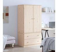 Alta Solid Pine Wardrobe 90 x 55 x 170 cm with Clothes Rail and Drawers, Storage Space for Bedroom, Hallway, Children's Room, Country House Style, Robust Coat Rack
