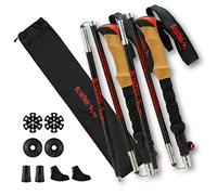 AltaiTrek PRO Foldable carbon fiber trekking poles with quick locking system, ultralight for hiking, mountain camping. Natural cork handle. Pair