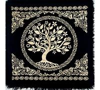 Altar Cloth 12 Constellation Sun, Star & Moon Universe Witchcraft Alter Tarot Spread Wicca Square Spiritual Witchery Supplies Celtic Cards Table Napkins Black Gold Tree of Life 24 x 24 inches
