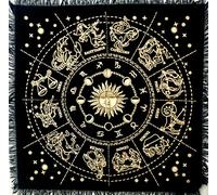 Altar Cloth Alter Tarot Witchery Supplies Celtic Tarot Cards Table Napkins Witchcraft Black Gold Tablecloth Spiritual Celestial Deck Cloth with Fringes (zodiac gold, 36 x 36 inches)