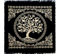Altar Cloth Alter Tarot Witchery Supplies Celtic Tree of Life Wica Tarot Cards Table Napkins Witchcraft Tablecloth Square Pagan Spiritual Celestial Deck Cloth with Fringes 18x18 Inches