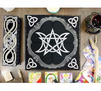 Altar Cloth Sun Moon Pentagram Witchcraft Black Magic Wica Wall Hanging Spread Top Cloth Wiccan Square Spiritual 18x18 inches (Triple goddess pentagram triquetra silver)