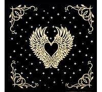 Altar Cloth Tarot Cards Table Napkins Witchcraft Supplies Black Gold Tablecloth Square Alter Pagan Spiritual Celestial Deck Cloth with Fringes Golden Silver Angel Wings 24 x 24 Inches