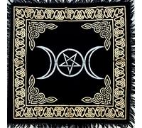 Altar Cloth Triple Moon Goddess Silver Witchcraft Tarot Spread 18x18 inches Table Cloth Alter Wiccan Square Spiritual Sacred Cloth Special Triple Goddess Moon Pentagram