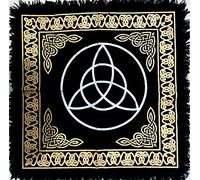 Altar Cloth Witchcraft Alter Tarot Spread Top Cloth Wiccan Square Spiritual Sacred Cloth 3 Sides Black Gold Cotton Spiritual Table Cloth 36X36 INCHES (Triquetra Gold Silver)