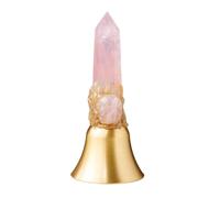 Altar Handbells Natural Rose Quartz Crystal Tower Witch's Bells Loud Brass Call Bells for Meditation, Prayer, Reception, Pet Feeding and Home Decoration
