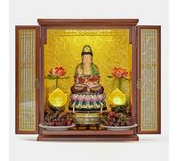 Altar shelf,Wood Wall-Mounted Cabinet for Personal Shrine, Buddha Niche with Doors, Display Stand for Pooja and Incense Tribute
