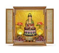 Altar shelf,Wood Wall-Mounted Cabinet for Personal Shrine, Buddha Niche with Doors, Display Stand for Pooja and Incense Tribute