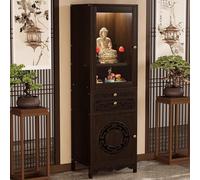 Altar Table, Solid Bamboo Buddha Altar Cabinet with Storage & Pull-Out Worship Table, Chinese Style Floor Shrine Stand with Carved Design, for Storage Altar Cabinet for Worship & Prayer,68.5" Tall