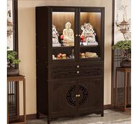 Altar Table, Solid Bamboo Buddha Altar Cabinet with Storage & Pull-Out Worship Table, Chinese Style Floor Shrine Stand with Carved Design, for Storage Altar Cabinet for Worship & Prayer,68.5" Tall
