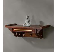 Altar Table Wall Mounted, Solid Wood Meditation Table for Pooja, Buddhist Altar Shelf with Pull-Out Shelf and Hooks, Perfect for Home Decor and Rituals