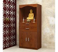 Altar Table with Drawer, Personal Prayer Shrine Desk for Temples and Living Rooms, Compact Design, Red Teak, Perfect for Home and Office Use