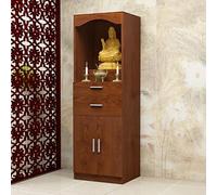Altar Table with Drawer, Personal Prayer Shrine Desk for Temples and Living Rooms, Compact Design, Red Teak, Perfect for Home and Office Use