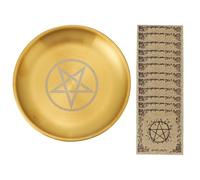 Altar Tray Set, Gold Pentagram Plate with 12 Parchment Note Sheets, Ritual Supplies for Meditation, Tarot Reading, Decorative Tabletop Accessory for Home or Ceremonial Use