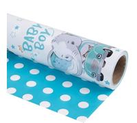 Altarho Reversible Baby Boy Wrapping Paper for Kids Boys - 17 Inch x 33 Feet - Blue Elephant Truck & Polka Dot - Cute Animals Patterns for Birthday Baby Shower New Baby Party Decoration