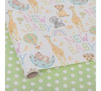 Altarho Reversible Baby Shower Wrapping Paper for Kids Girls Boys - 17 Inch x 33 Feet - Lion Giraffe Animals & New Baby Design for Neutral Baby Shower Party Birthday Holiday