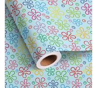 Altarho Sponge Cartoon Wrapping Paper Roll for Girls Kids - Blue Flower Bubble Gift Wrap for Birthday Under The Sea Baby Shower Party Total 28.5sq.ft