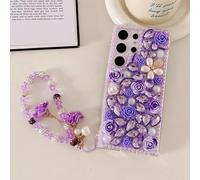 Altartar Case for Samsung Galaxy A36 Glitter Transparent Mobile Phone Case with Bracelet Beads Soft Silicone Protective Luxury Case Sparkle Diamond Case Flower Women's Shockproof Cover Purple