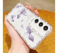 Altartar Case for Samsung Galaxy S24 Mobile Phone Case Glitter, Transparent Case Samsung S24 Protective Case Bling Diamond Silicone Case Camera Protection Luxury Butterfly Cover Women Girls Purple