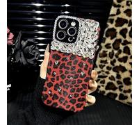 Altartar Mobile Phone Case for iPhone 15 Pro Max Glitter Leopard Pattern Protective Case Women Sparkle Diamond Soft Silicone Case Luxury Shockproof Case Leopard Aesthetic Girls Red