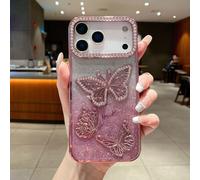 Altartar Mobile Phone Case for iPhone 17 Pro Max Glitter Silicone Protective Case for iPhone 17 Pro Max Sparkle Butterfly Diamond Case Ultra Thin Women's Luxury Bumper Cover Girls, Pink