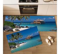 ALTCIRNMD 2 Pieces Kitchen Rug Sets, Non Slip Kitchen Mat, Beach House Tropical Scenery,Washable Modern Mats And Rugs For Hallway, Dining Room And Entryway, 40 * 60Cm+40 * 120Cm