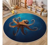 ALTCIRNMD 3D Blue And Red Swimming Octopus Carpet,Ocean Scenery Rug,Round Carpet Rug For Living Room Bedroom Decoration,Sofa Floor Mats Chair Mats Outdoor Doormat Kid Play Non-Slip Floor Mat,160Cm