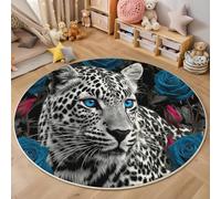 ALTCIRNMD 3D Blue And White Rose Cheetah Carpet,Elegant Animals Rug,Round Carpet Rug For Living Room Bedroom Decoration,Sofa Floor Mats Chair Mats Outdoor Doormat Kid Play Non-Slip Floor Mat,160Cm