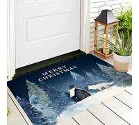 ALTCIRNMD 3D Blue White House White Wolf Doormat Flat Non-Slip Carpet Welcome Mat Indoor Outdoor Christmas Scenery Rug Foot Pad For Front Door Bedroom Living Room Decoration,70X100Cm