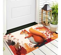 ALTCIRNMD 3D Brown Autumn Leaves Squirrel Doormat Flat Non-Slip Carpet Welcome Mat Indoor Outdoor Cartoon Animals Rug Foot Pad For Front Door Bedroom Living Room Decoration,80X120Cm