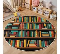 ALTCIRNMD 3D Brown Bookshelf Carpet,Vintage Illustration Rug,Round Carpet Rug For Living Room Bedroom Decoration,Sofa Floor Mats Chair Mats Outdoor Doormat Kid Play Non-Slip Floor Mat,200Cm