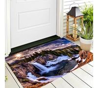 ALTCIRNMD 3D Brown Cliff Waterfall Doormat Flat Non-Slip Carpet Welcome Mat Indoor Outdoor Forest Scenery Rug Foot Pad For Front Door Bedroom Living Room Decoration,60X90Cm