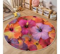 ALTCIRNMD 3D Color Bright Hibiscus Flowers Print Round Rugs Modern Carpets Living Room Rug,Tropical Plants Extra Large Size Soft Anti Slip Washable Floor Mats For Bedroom Kids Room Decor,100Cm