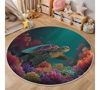 ALTCIRNMD 3D Color Coral Reef Turtles Carpet,Marine Life Rug,Round Carpet Rug For Living Room Bedroom Decoration,Sofa Floor Mats Chair Mats Outdoor Doormat Kid Play Non-Slip Floor Mat,200Cm