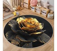 ALTCIRNMD 3D Gold Luxury Rose Carpet,Metal Plants Rug,Round Carpet Rug For Living Room Bedroom Decoration,Sofa Floor Mats Chair Mats Outdoor Doormat Kid Play Non-Slip Floor Mat,200Cm