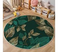 ALTCIRNMD 3D Golden Green Luxury Leaves Carpet,Illustration Plants Rug,Round Carpet Rug For Living Room Bedroom Decoration,Sofa Floor Mats Chair Mats Outdoor Doormat Kid Play Non-Slip Floor Mat,100Cm