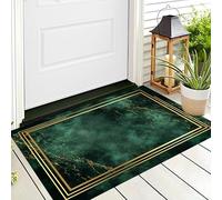 ALTCIRNMD 3D Golden Green Striped Marble Doormat Flat Non-Slip Carpet Welcome Mat Indoor Outdoor Abstract Art Rug Foot Pad For Front Door Bedroom Living Room Decoration,90X150Cm