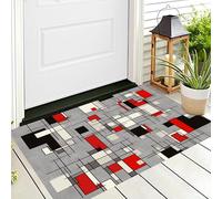 ALTCIRNMD 3D Grayish Red Rectangular Lines Doormat Flat Non-Slip Carpet Welcome Mat Indoor Outdoor Abstract Geometry Rug Foot Pad For Front Door Bedroom Living Room Decoration,70X100Cm