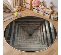 ALTCIRNMD 3D Grey Square Tunnel Carpet,Ancient Indian Architecture Rug,Round Carpet Rug For Living Room Bedroom Decoration,Sofa Floor Mats Chair Mats Outdoor Doormat Kid Play Non-Slip Floor Mat,180Cm