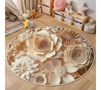 ALTCIRNMD 3D Off White Rose Daisy Print Round Rugs Modern Carpets Living Room Rug,Flowering Plants Extra Large Size Soft Anti Slip Washable Floor Mats For Bedroom Kids Room Decor,100Cm