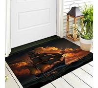 ALTCIRNMD 3D Orange Black Sky Sailing Doormat Flat Non-Slip Carpet Welcome Mat Indoor Outdoor Dramatic Scenery Rug Foot Pad For Front Door Bedroom Living Room Decoration,80X120Cm