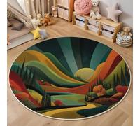 ALTCIRNMD 3D Orange Green Hilly Trees Carpet,Abstract Landscape Rug,Round Carpet Rug For Living Room Bedroom Decoration,Sofa Floor Mats Chair Mats Outdoor Doormat Kid Play Non-Slip Floor Mat,200Cm