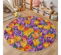ALTCIRNMD 3D Orange Purple Blooming Crocuses Print Round Rugs Modern Carpets Living Room Rug,Elegant Plants Extra Large Size Soft Anti Slip Washable Floor Mats For Bedroom Kids Room Decor,100Cm