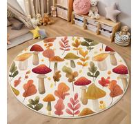 ALTCIRNMD 3D Orange-Red Mushroom Leaves Carpet,Watercolor Plants Rug,Round Carpet Rug For Living Room Bedroom Decoration,Sofa Floor Mats Chair Mats Outdoor Doormat Kid Play Non-Slip Floor Mat,120Cm