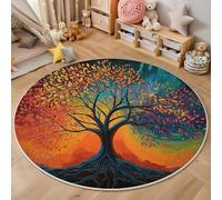 ALTCIRNMD 3D Orange-Red Tall Trees Carpet,Oil Painting Plants Rug,Round Carpet Rug For Living Room Bedroom Decoration,Sofa Floor Mats Chair Mats Outdoor Doormat Kid Play Non-Slip Floor Mat,100Cm