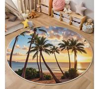 ALTCIRNMD 3D Orange-Yellow Sunny Beach Carpet,Tropical Scenery Rug,Round Carpet Rug For Living Room Bedroom Decoration,Sofa Floor Mats Chair Mats Outdoor Doormat Kid Play Non-Slip Floor Mat,100Cm