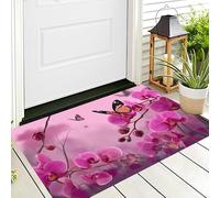 ALTCIRNMD 3D Pink Black Orchid Butterfly Doormat Flat Non-Slip Carpet Welcome Mat Indoor Outdoor Insect Plants Rug Foot Pad For Front Door Bedroom Living Room Decoration,70X100Cm