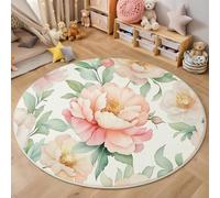 ALTCIRNMD 3D Pink Green Peony Green Leaves Print Round Rugs Modern Carpets Living Room Rug,Watercolor Plants Extra Large Size Soft Anti Slip Washable Floor Mats For Bedroom Kids Room Decor,180Cm